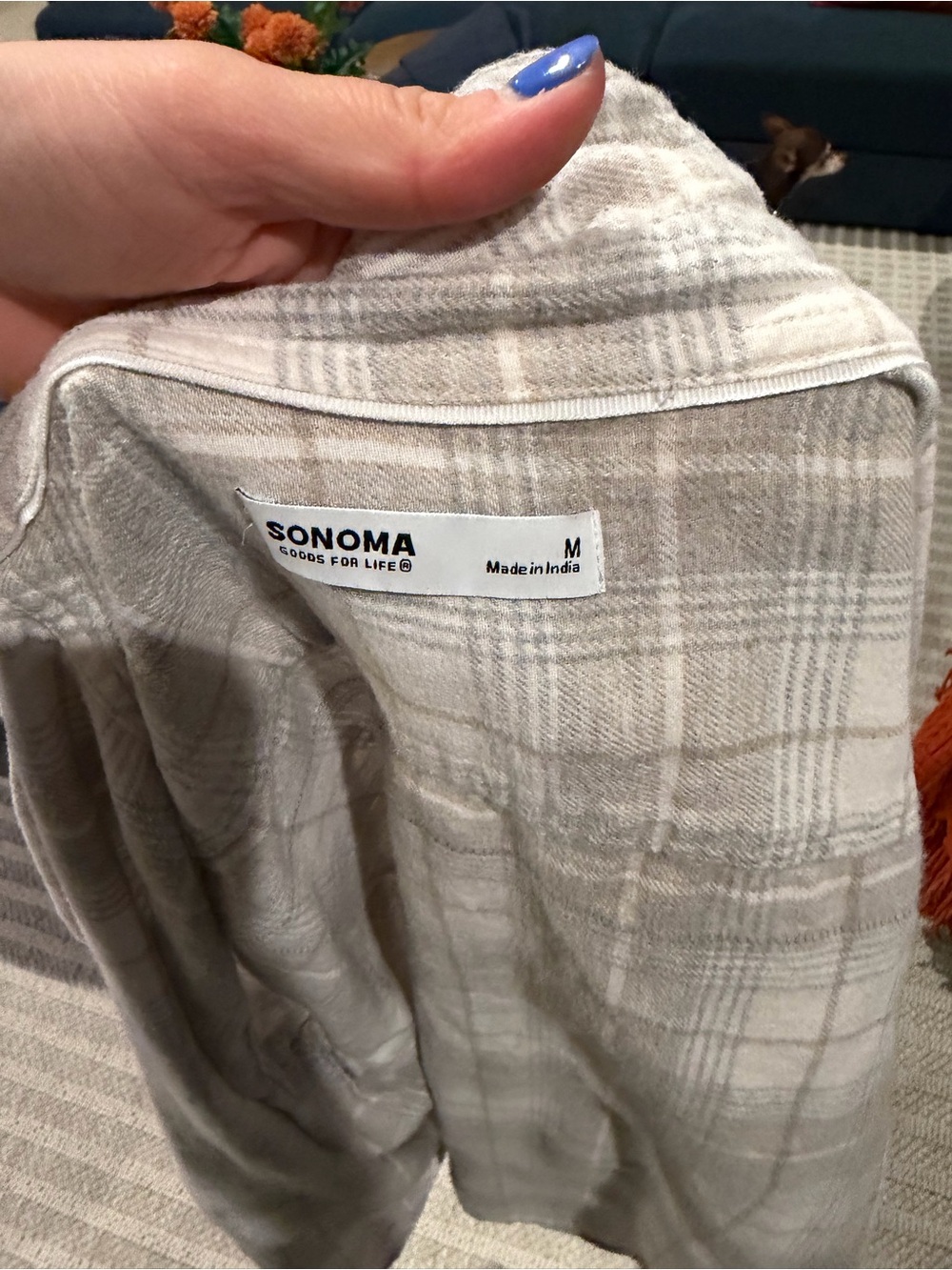 Sonoma Beige Plaid Button-Down Shirt with Back Graphic - Picture 4 of 4